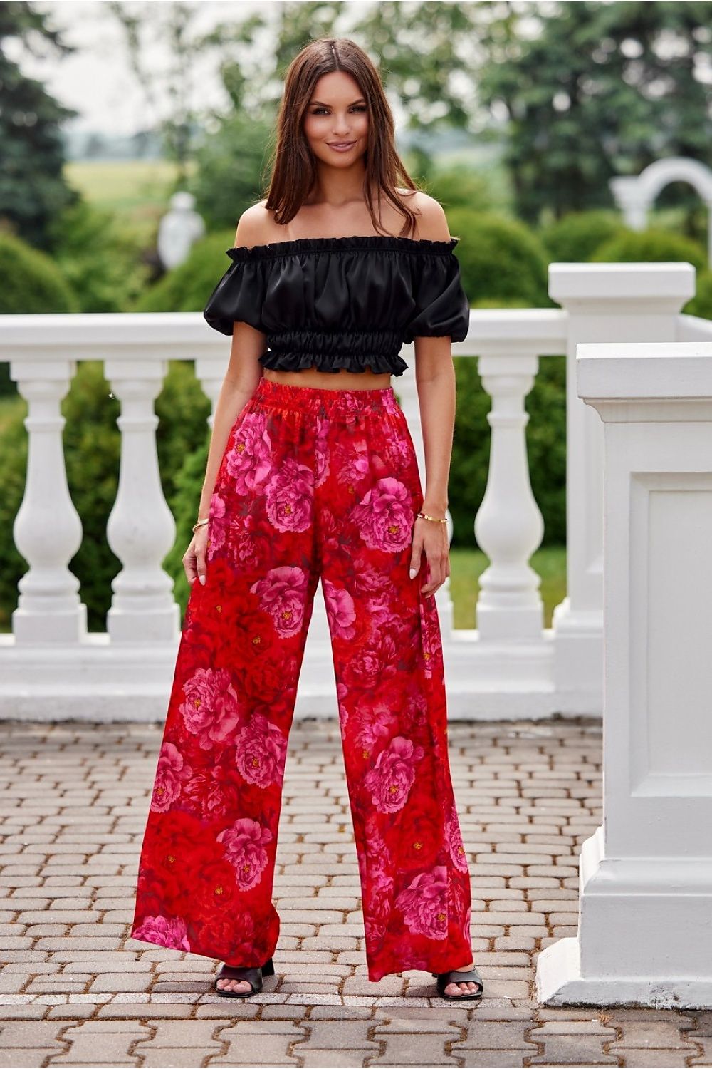 Wide-leg pants with floral pattern Capri