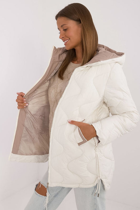 Quilted jacket with hood in ecru