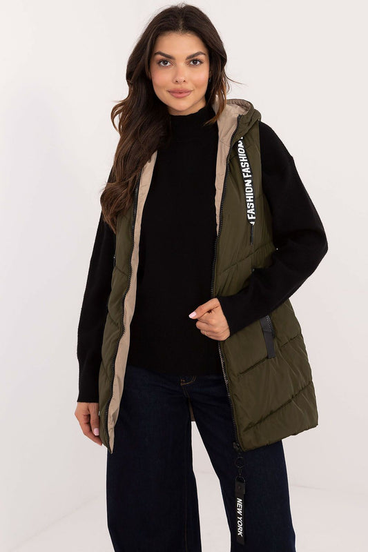 Long green down vest