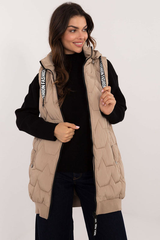 Long beige down vest