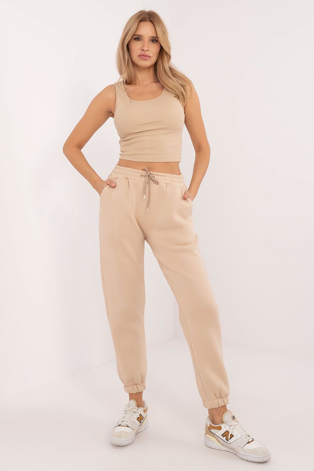 Beige cotton 3-piece sports set