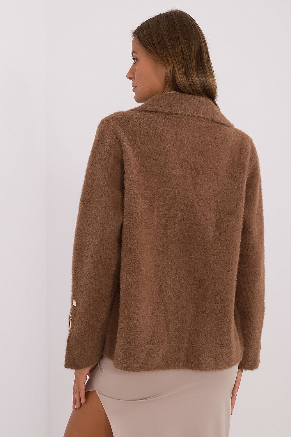 Short jacket with wool and angora in dark brown