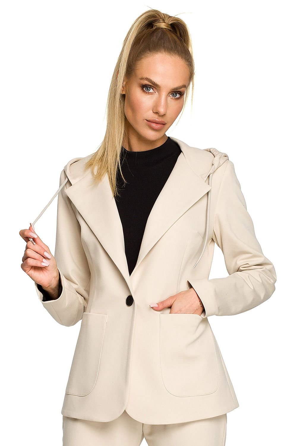 Fitted sports jacket with hood in beige