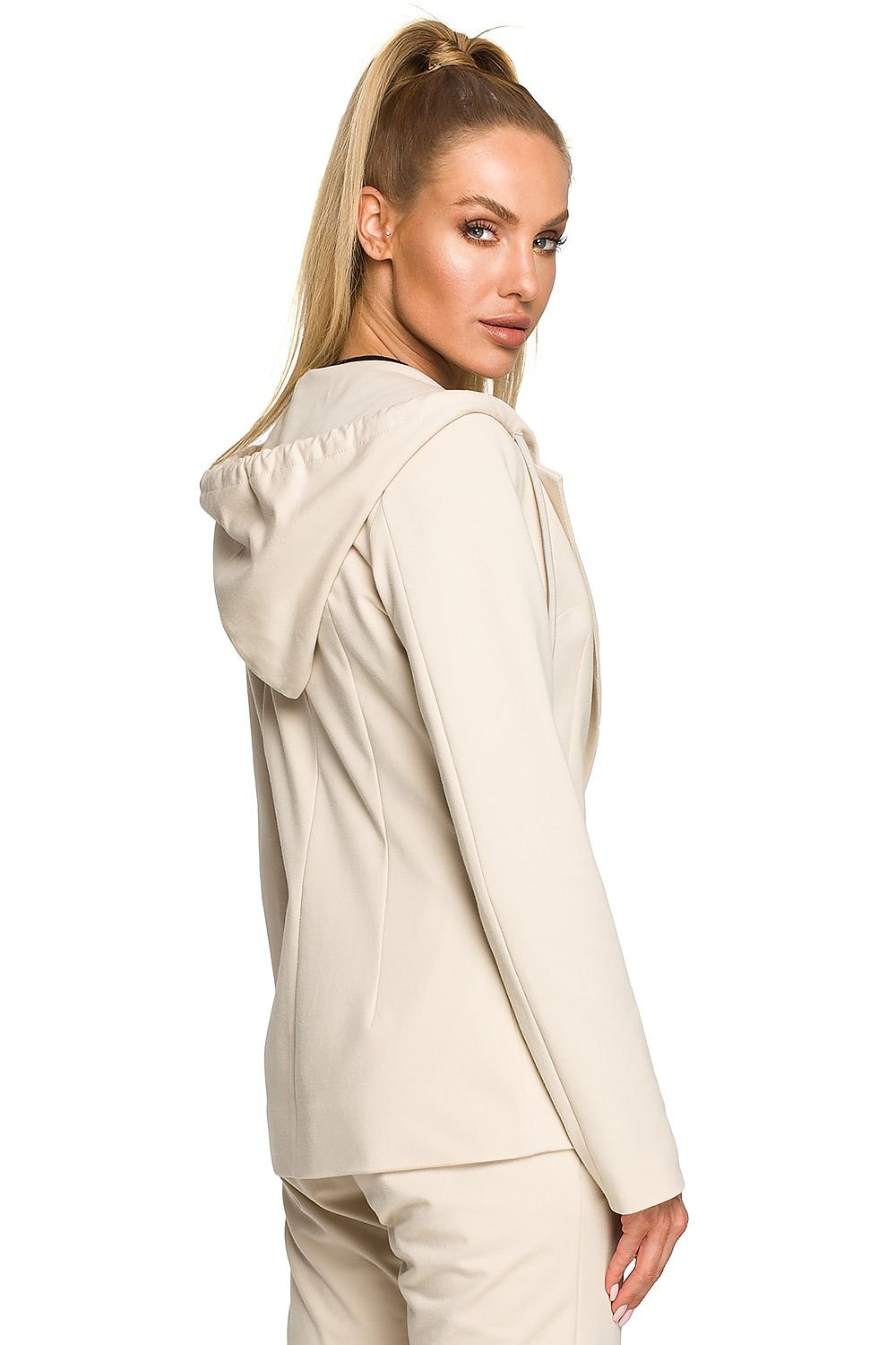 Fitted sports jacket with hood in beige